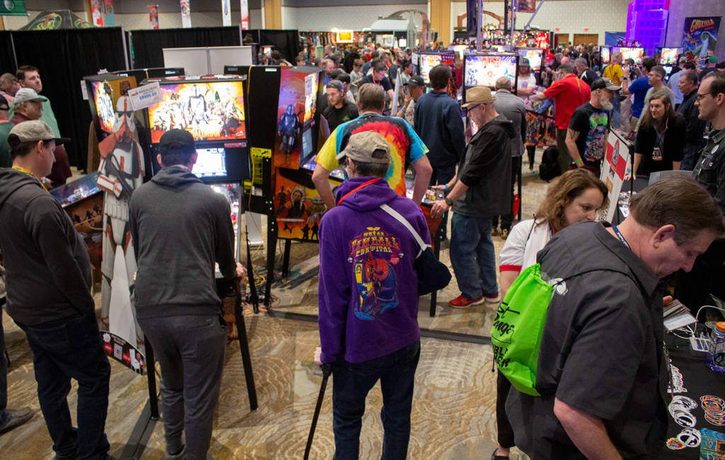 Marco Specialties were representing Stern Pinball with a huge display of The Mandalorian, Godzilla and Rush machines