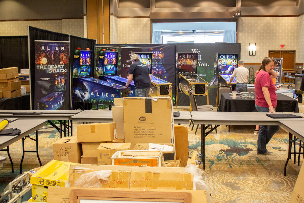 The Pinball Brothers' stand during set-up