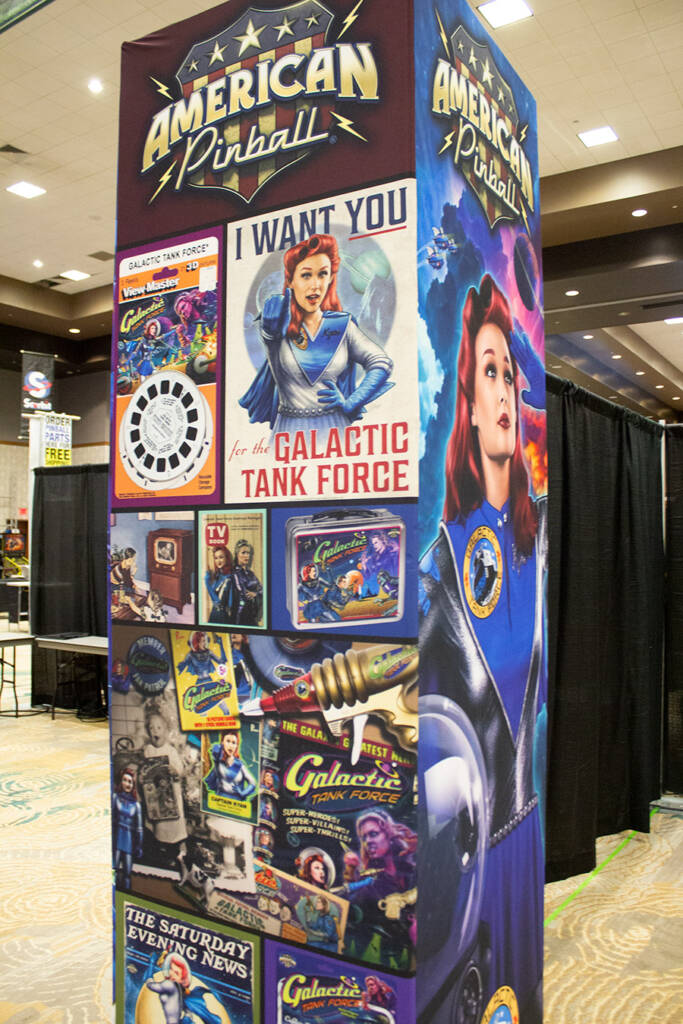 One of the Galactic Tank Force towers on the American Pinball stand
