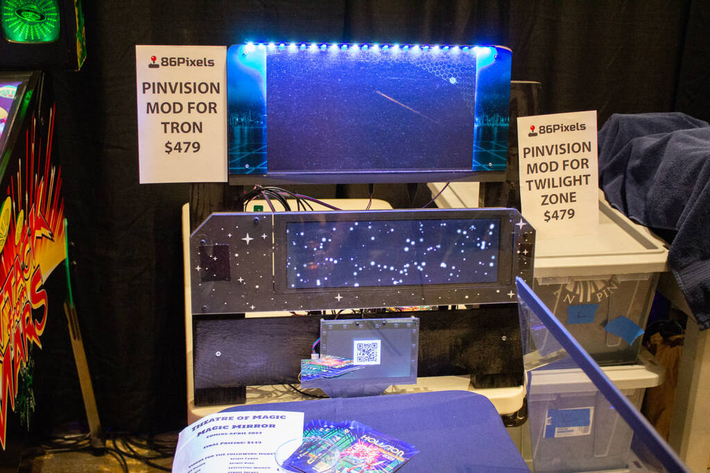 Jimmy Lipham's 86 Pixels shared the Titan Pinball stand with these animated back panels