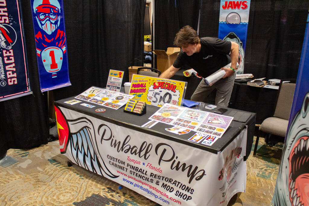 Pinball Pimp had show specials of game banners as well as selling their wide range of decals