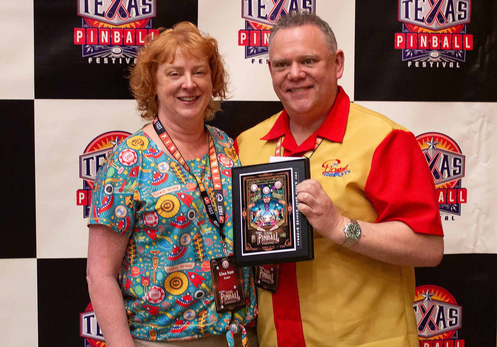 Winners of the Best Custom Pinball category, Lisa Sue & Jeffrey Jones