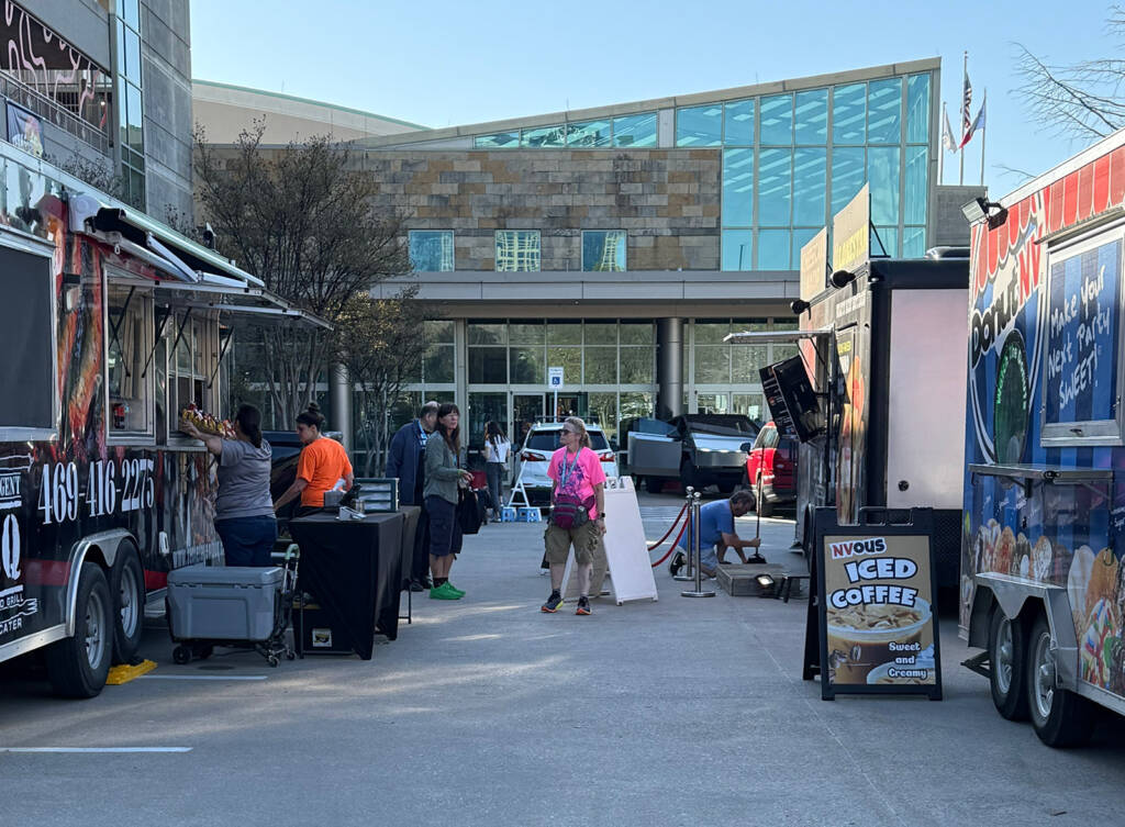 Food trucks outside in the parking lot