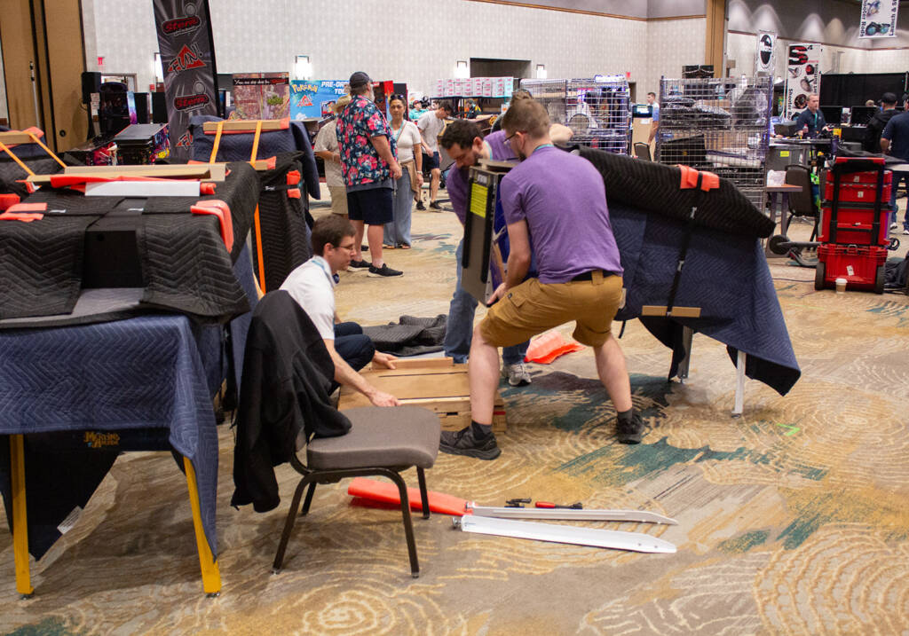 Machines and stands are packed away in the main hall