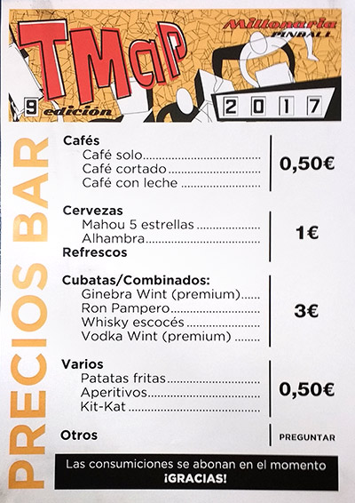 The bar menu