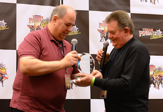 Steve accepts the award for Best Game of 2015 from Martin Ayub