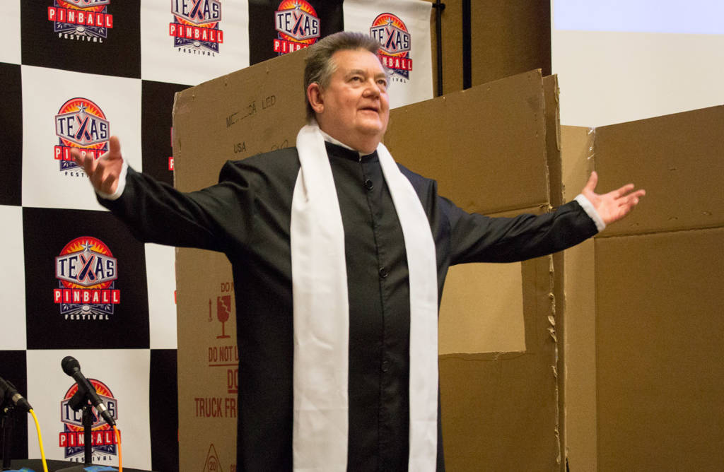 Father Steve Ritchie welcomes his congregation