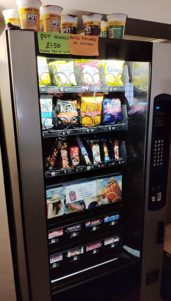 Chilled drinks and snacks were always available from the vending machine