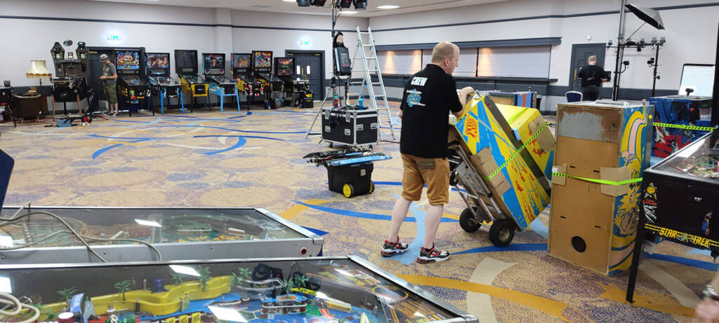 Setting up machines in the main hall