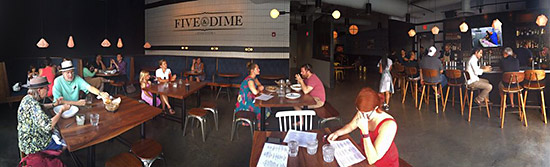 A panorama photo of the neo-industrial 'inside' seating