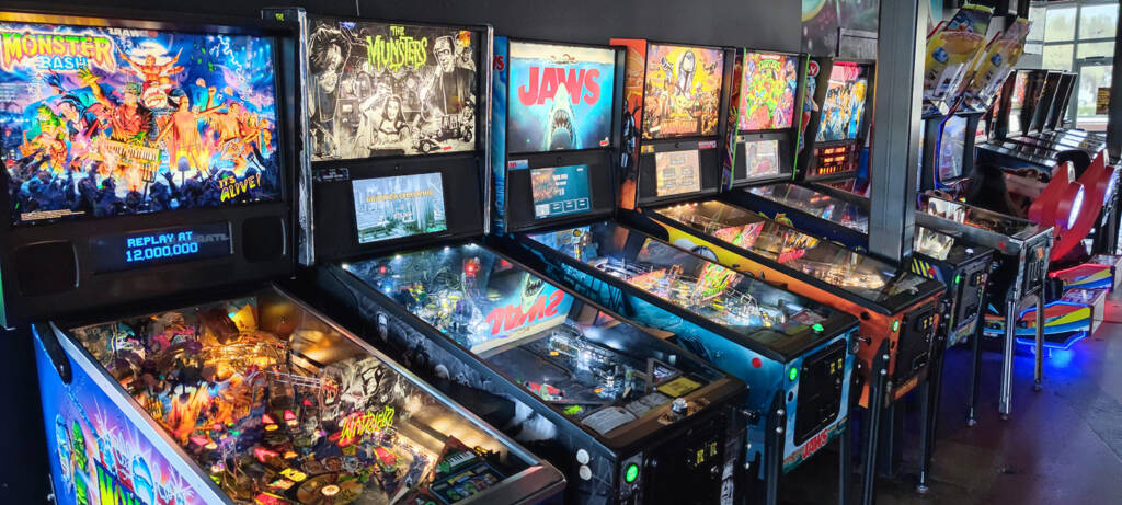 One of the rows of pinball machines