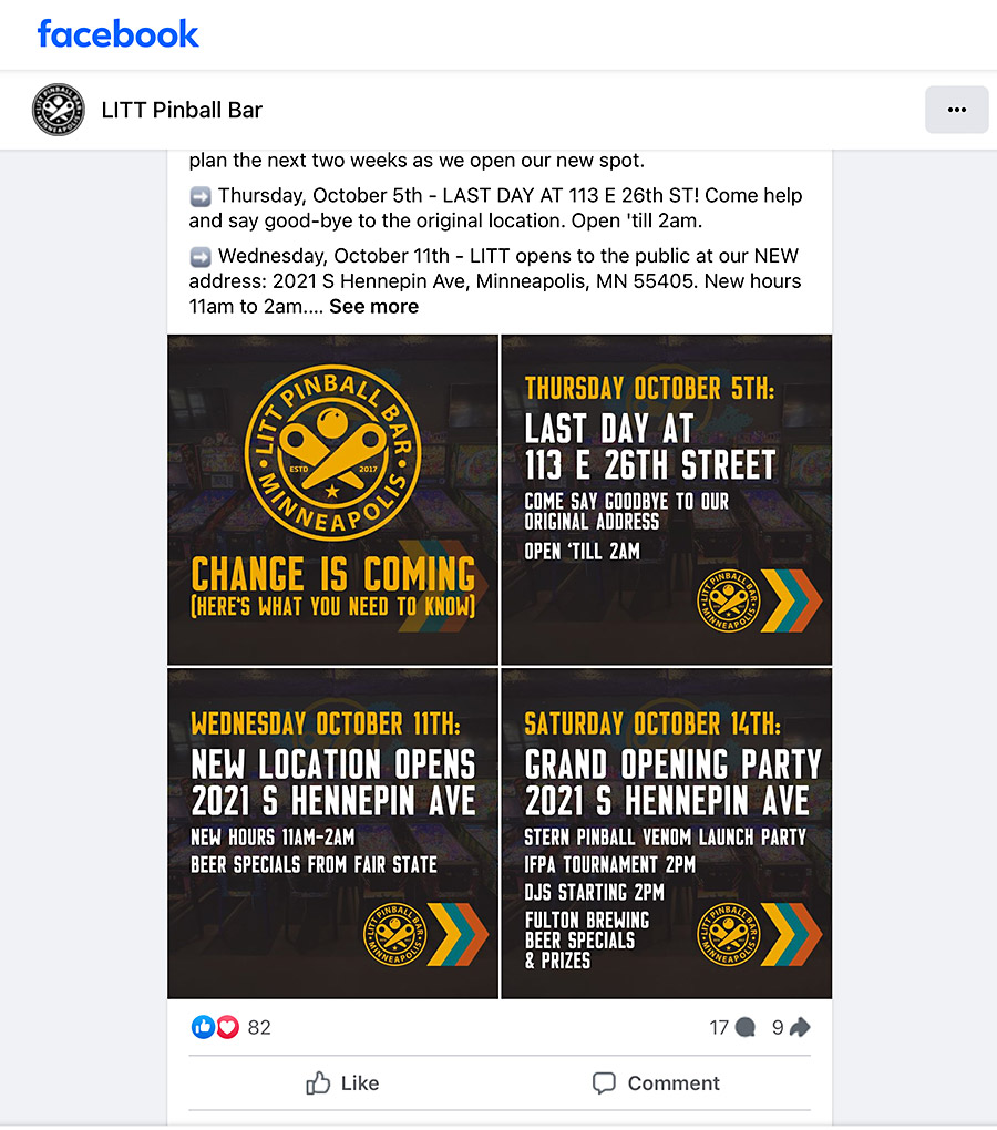 LITT's announcement on Facebook