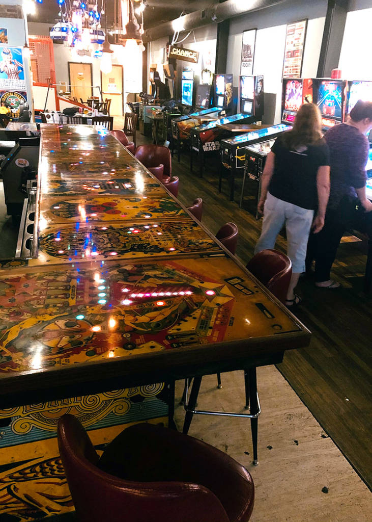 The bar top made from pinball playfields