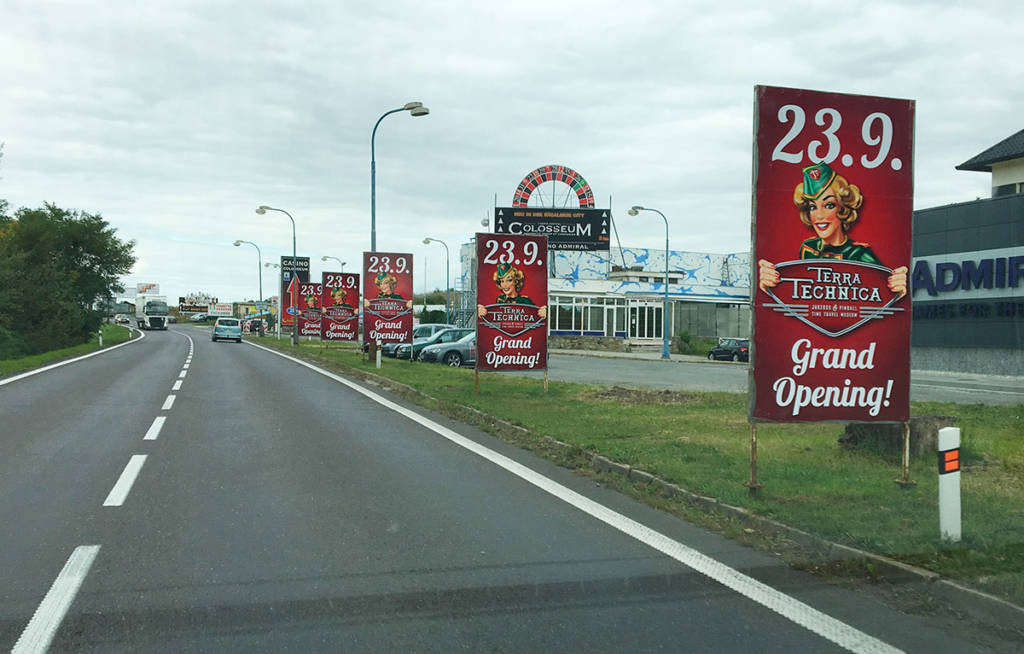 Promotional banners for the grand opening