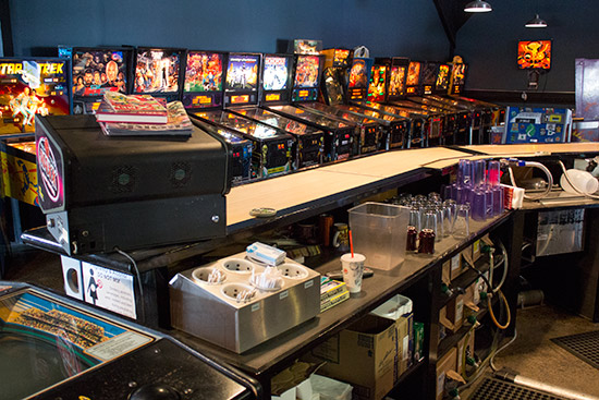 From behind the bar you can see the first row or pinballs