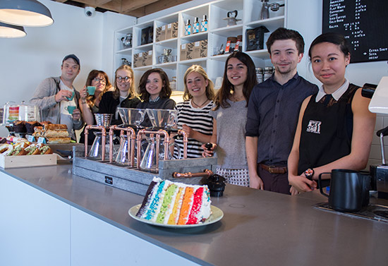 Sam (left) with the Chief Coffee team