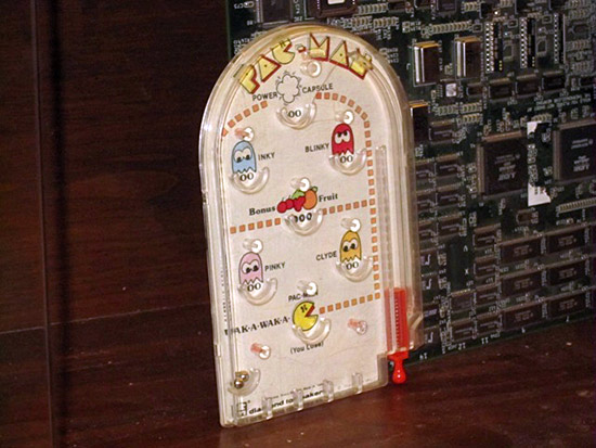 This mini-bagatelle game is one of the Pac-Man-themed items on display