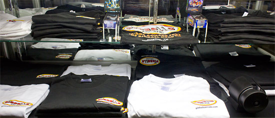 Branded T-shirts, miniatures and cup holders can be purchased at the cafe