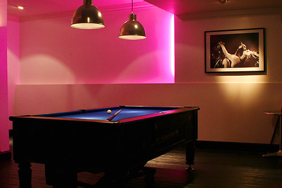 One of the two pool tables