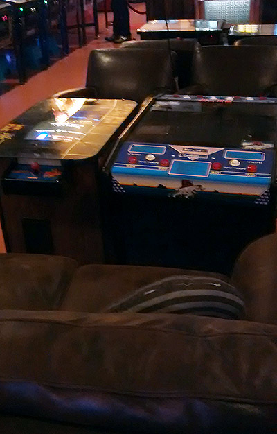 Comfy seating for those playing the cocktail videos
