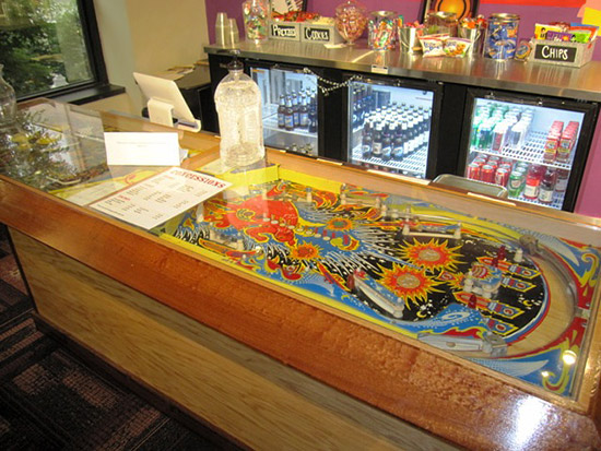 Even the concessions counter is made from pinball playfields