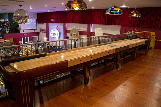 A long shuffleboard game